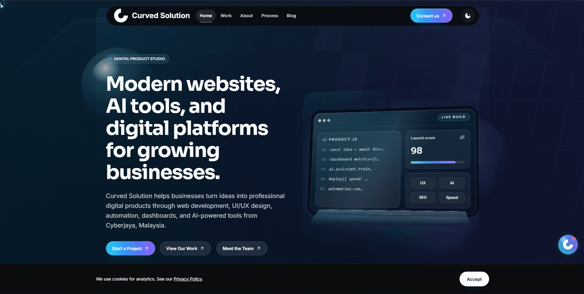Curved Solution Futuristic Dark Concept homepage